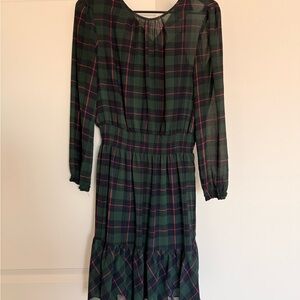J. Crew Green and Red Plaid Long Sleeve Dress
